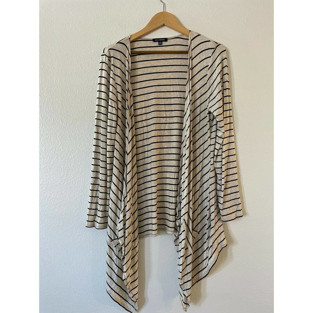 Max Edition Size M Women's Striped Open Front Draped Waterfall‎ Cardigan Sweater